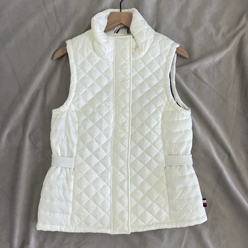 Tommy Hilfiger Womens Quilted Puffer Vest Size S White Classic Preppy Outdoor